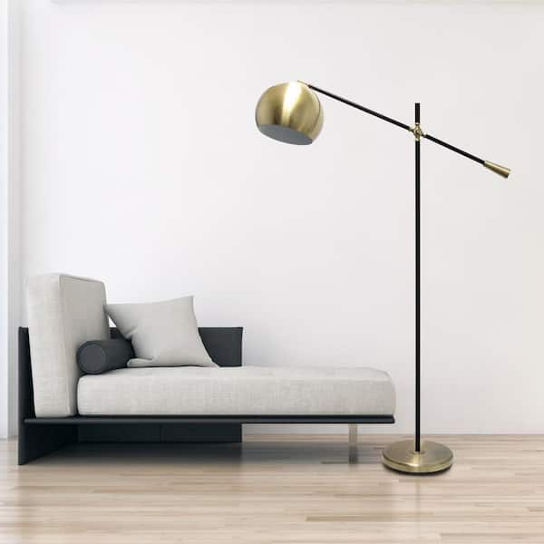 59 in. Black Matte and Antique Brass Accents Swivel Floor Lamp