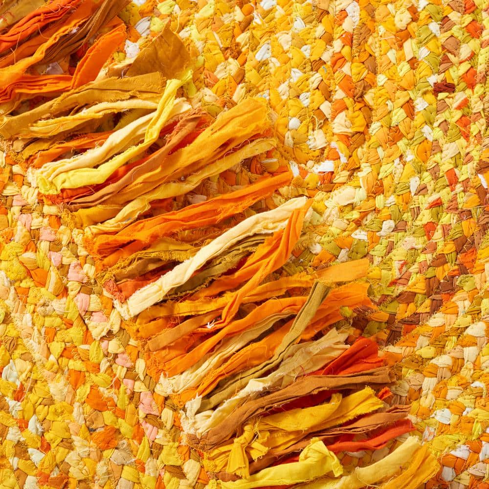Handmade Yellow Cotton Braided Oval Area Rug 4' x 6'