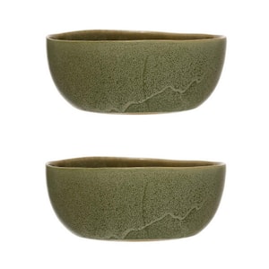 6 in. 16.9 fl.oz Green Stoneware Serving Bowls (Set of 2)