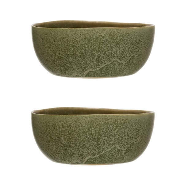 Storied Home 6 in. 16.9 fl.oz Green Stoneware Serving Bowls (Set of 2)