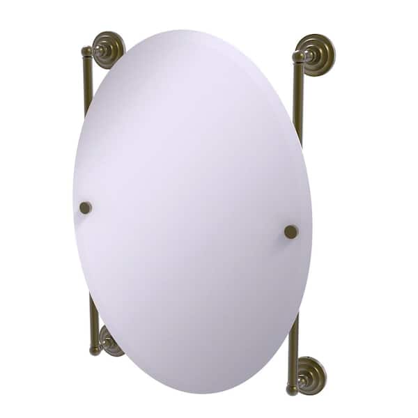 Allied Brass Que New Collection Oval Frameless Rail Mounted Mirror in Antique Brass