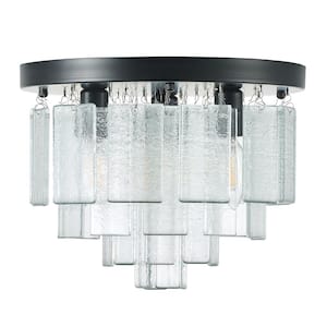 11.81 in. 3-Light Matte Black Modern Textured Glass Flush Mount Ceiling Light