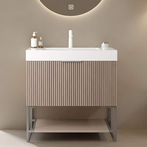 30 in. Single Sink Freestanding Plywood Brown Bath Vanity with White Acrylic Top (Assembled)