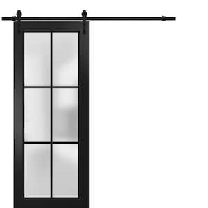 36 in. x 80 in. 1 Panel Frosted Glass Black Matte Solid Wood Sliding Barn Door with Hardware Kit