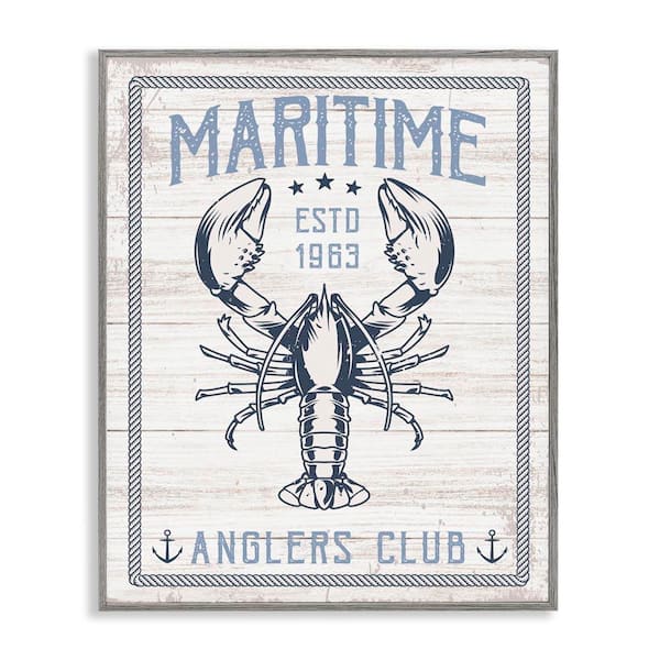 Stupell Industries Maritime Anglers Club by Angela Nickeas Gray Framed Coastal Giclee Art Print 20 in. x 16 in.