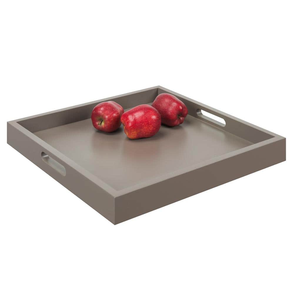 Gray 17" Square Wooden Serving Tray with Cut Out Handles