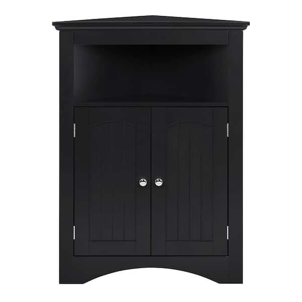 12.2 in. W x 24 in. D x 32.3 in. H in. Sideboard Corner Cabinet, Bathroom Floor Corner Cabinet with Doors in Black