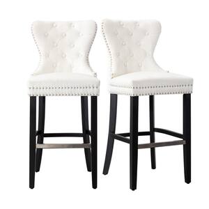 Harper 45.25 in. High Back Cream Tufted Velvet Nail Head Bar Stool (Set of 2)