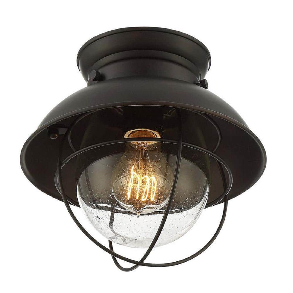 Oil Rubbed Bronze Glass Industrial Flush Mount Light