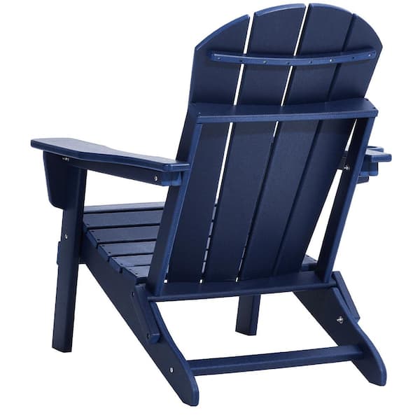 Adirondack Chair Plastic, Blue Plastic Outdoor Rocking Chair, (Set of 2) Folding Outdoor Chair, Navy Blue, HDPE 400 lbs.