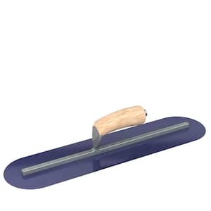 20 in. x 5 in. Blue Steel Round End Finishing Trowel with Wood Handle and Long Shank