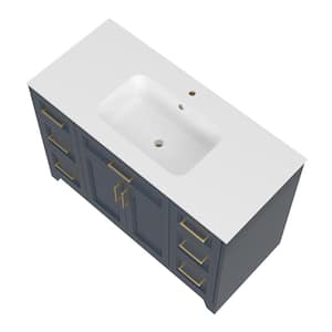 48 in. W x 22 in. D Solid Surface Cultured Marble White Bathroom Vanity Top with Single Sink White Rectangular Basin