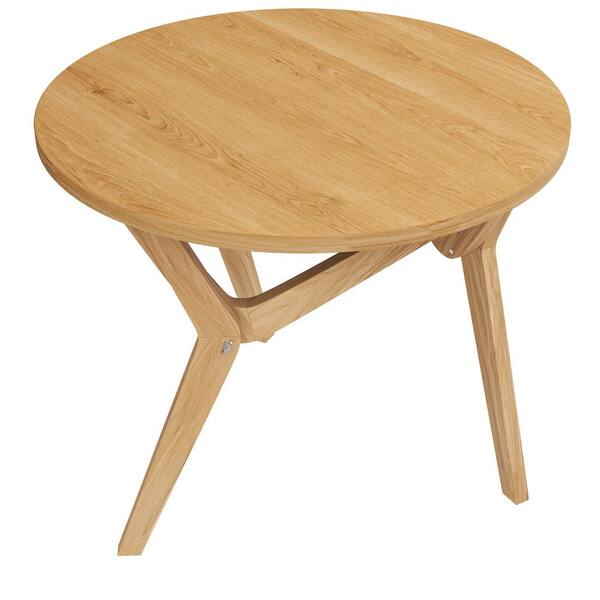 Polibi 34.5 in. Natural Round Rubber Wood Coffee Table with