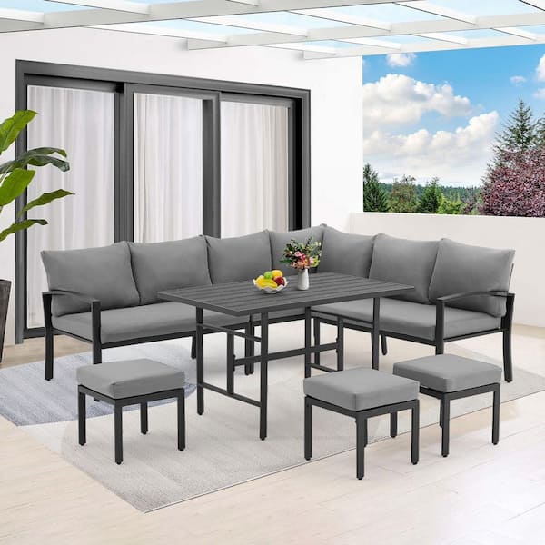 Sudzendf 7-Piece Wicker Outdoor Conversation Patio Furniture Set with Dark Gray Cushions