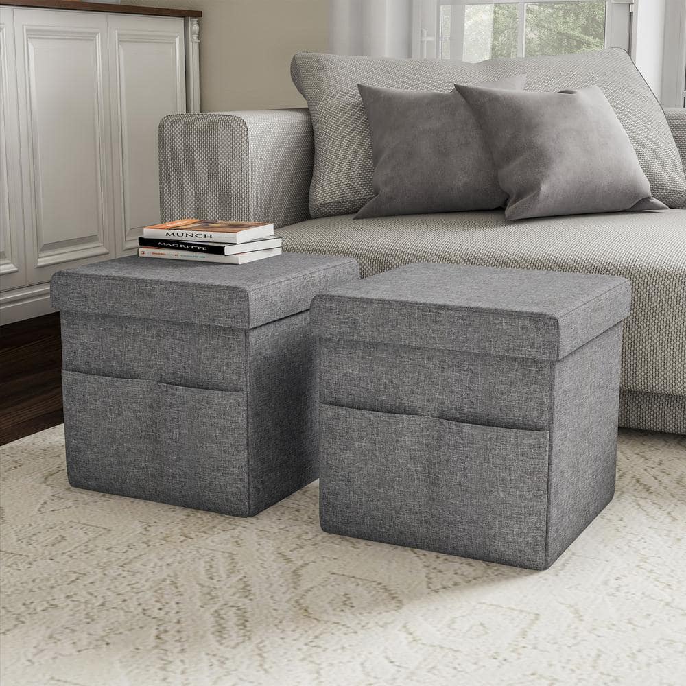 Gray Foldable Storage Ottoman Seat