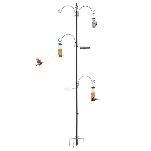 93 in. Metal Bird Feeding Station with 4 Hooks and 4 Bird Feeders