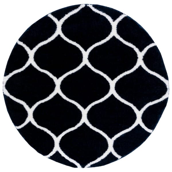 Tahoe Shag 7 ft. x 7 ft. Navy/White Trellis Modern Round Area Rug