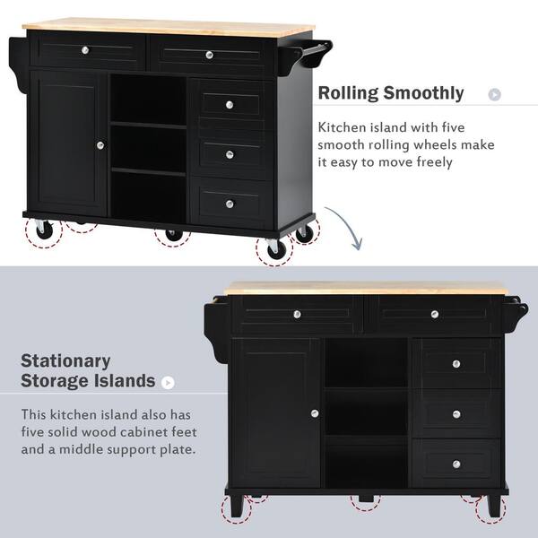 Nestfair Black Modern Kitchen Island with Storage Cabinet and Two Locking  Wheels CKK6670B - The Home Depot