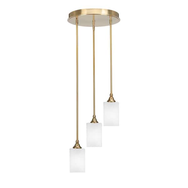 Unbranded Villa 60-Watt in. 3 Light New Age Brass Stem Pendant Light with 4 in. White Muslin Glass Shade, No bulbs included