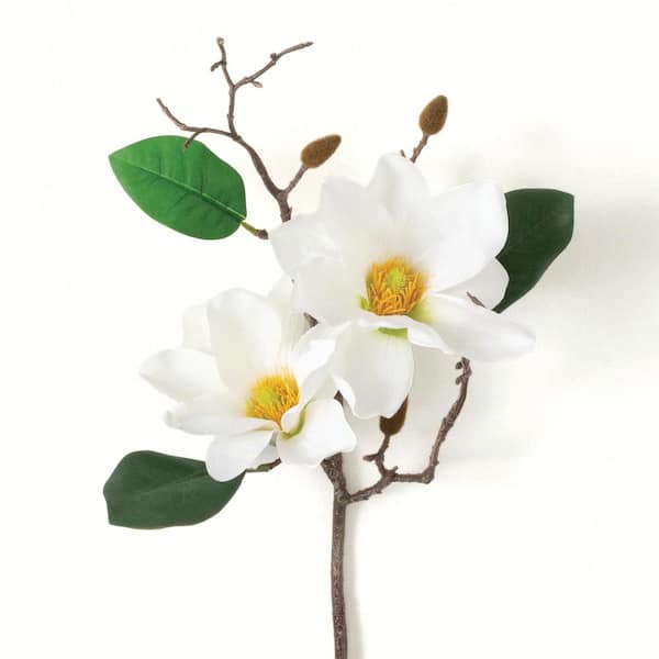SULLIVANS 26 in. White Indoor Artificial Magnolia Flower Spray