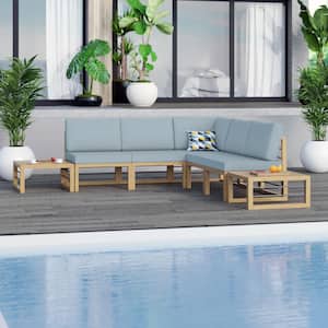 7-Piece Aluminum Outdoor Conversation Set with Spa Blue Cushions