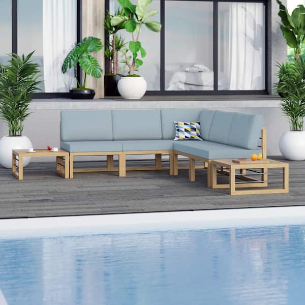 TK CLASSICS 7-Piece Aluminum Outdoor Conversation Set with Spa Blue Cushions