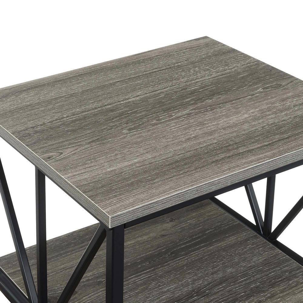 Weathered Gray Starburst 16" Metal & Wood End Table with Shelves