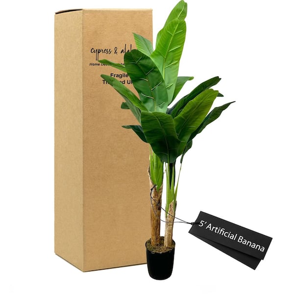 CYPRESS & ALABASTER 5 Sq. Ft. Realistic Artificial Banana Plant Deluxe In-Home Basics Starter Pot, Home Decor, Office