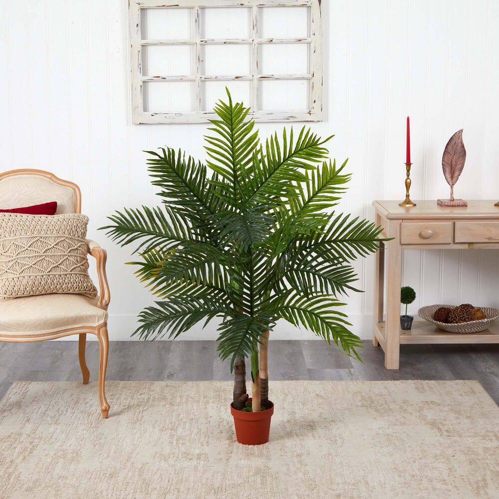 4-Foot Green Plastic Potted Areca Palm Tree