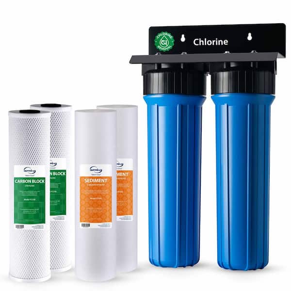 WGB22B 2-Stage Whole House Water Filter System, Reduces Sediments, Chlorine, Odors, Tastes, w/Extra 20"x4. 5" Filter Set