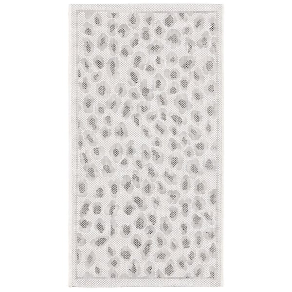 Courtyard Ivory/Gray 2 ft. x 4 ft. Geometric Cheetah Indoor/Outdoor Area Rug