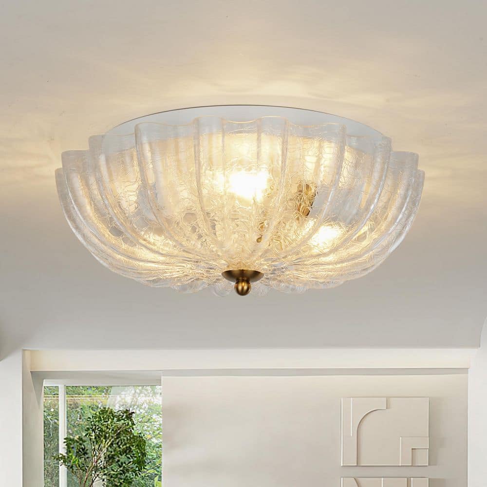 Haven 3-Light 13.8 in.W White Flush Mount Modern Bowl Ceiling Light with Cracked Glass for Closet Foyer Hallway price history on PriceWatchPro