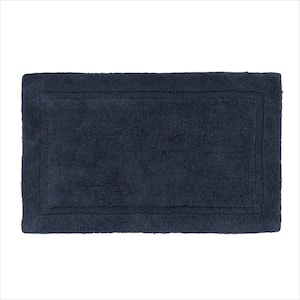 Lydia Border Dark Blue 27 in. x 45 in. Cotton Plush Bathmat