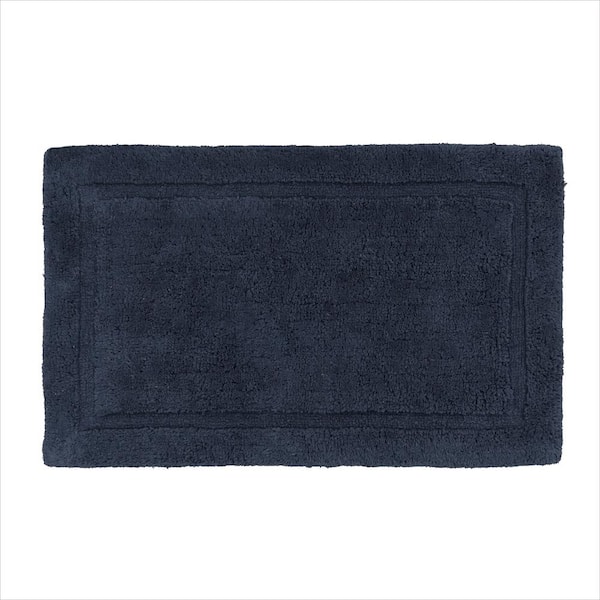 Jean Pierre NEW YORK Lydia Border Dark Blue 27 in. x 45 in. Cotton Plush Bathmat