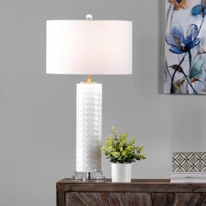 Verona 31 in. White Glass Contemporary Table Lamp with Shade