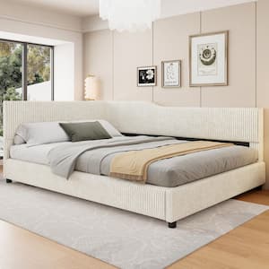 Beige Full Size L-Shaped Corduroy Daybed