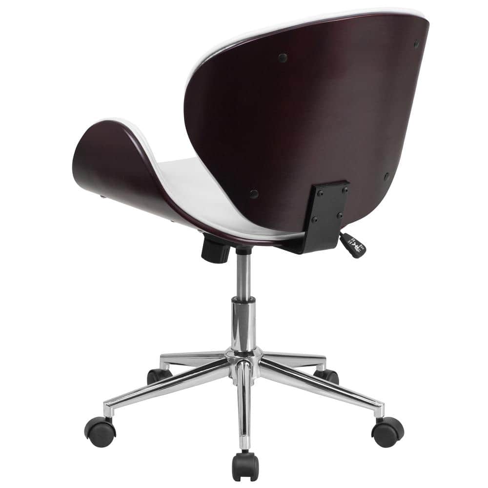 Mahogany and White Leather Mid-Back Swivel Office Chair