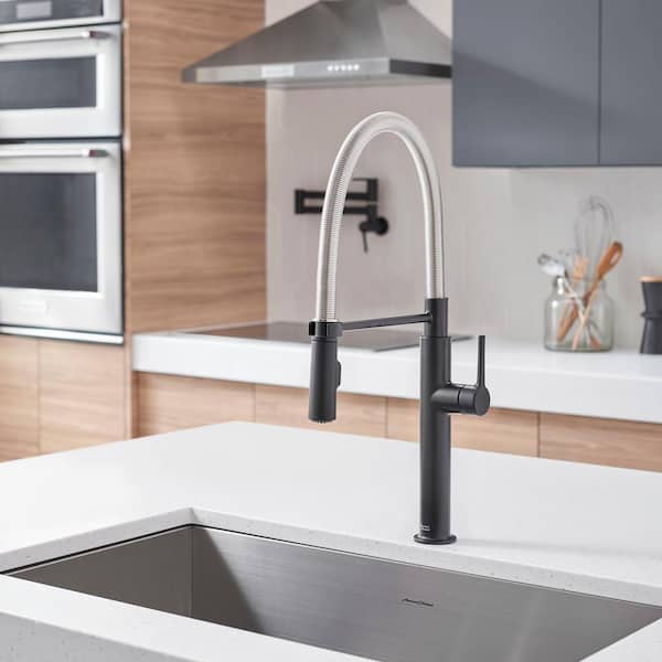 Studio S Single-Handle Pull-Down Sprayer Kitchen Faucet with Spring Spout in Matte Black