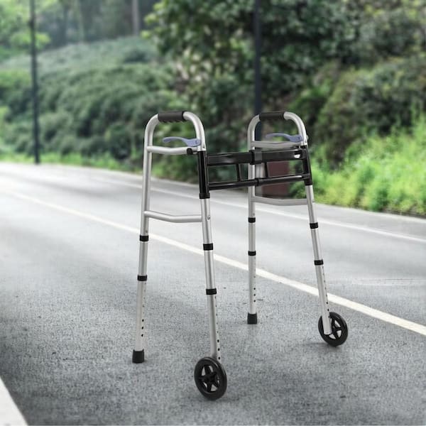 Wudkey Black Aluminum Narrow Folding Walker with Trigger Release