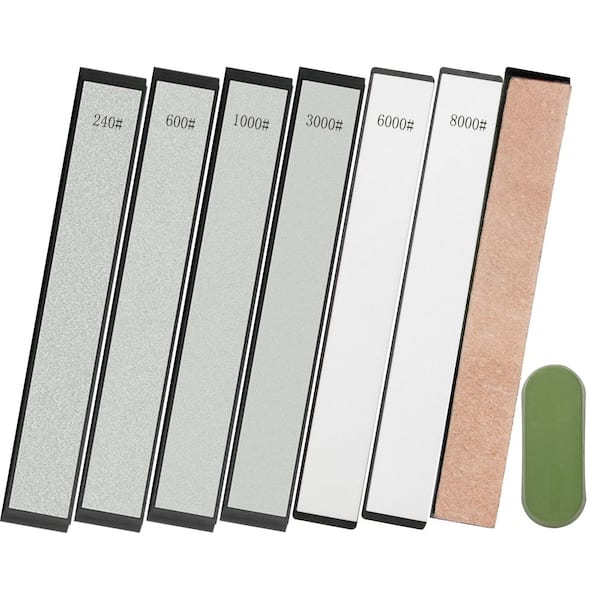 7-Piece Diamond Sharpening Stone Set 200 600 1000 3000 Grit with Water Stones Leather Strop Polishing