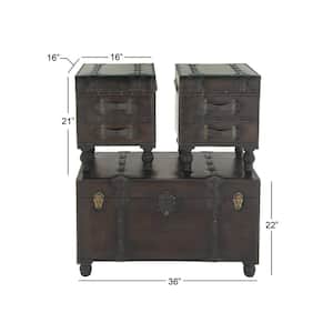 Brown Vintage Faux Leather 4 Drawer Bench with Faux Leather Straps and Studs (Set of 3)