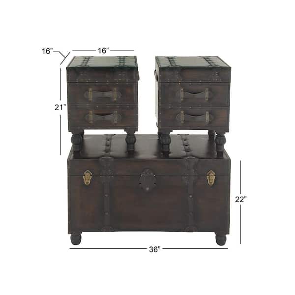 Jones Brown Vintage Faux Leather 4 Drawer Bench Set with Straps and Studs (Set of 3)