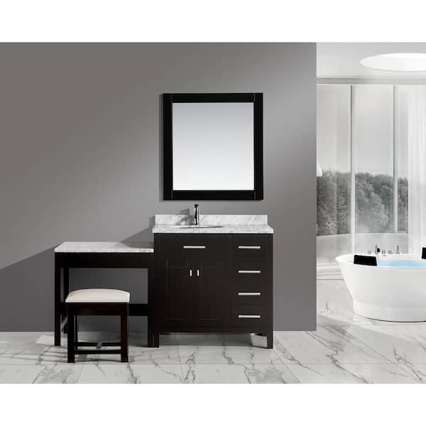 Espresso With Marble Vanity Top, Bathroom Vanity With Makeup Table In Middle