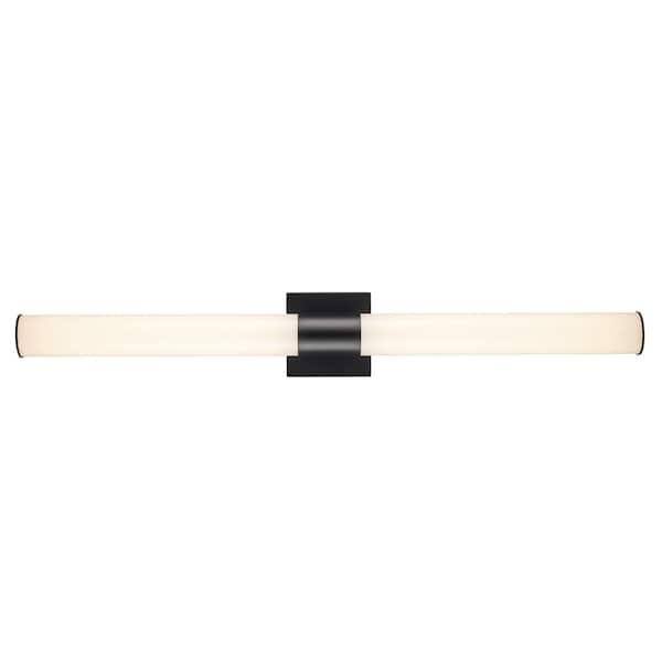 Bel Air Lighting Saavy 36 in. 2-Light Integrated LED Black Bathroom Vanity Light Fixture with Round Cylinder Acrylic Shade