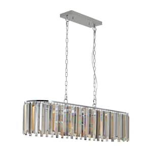 39.4 in. Modern Hanging Light Fixture 60-Watt 8-Light Chrome Oval Chandelier with Crystal Shade Ceiling Light