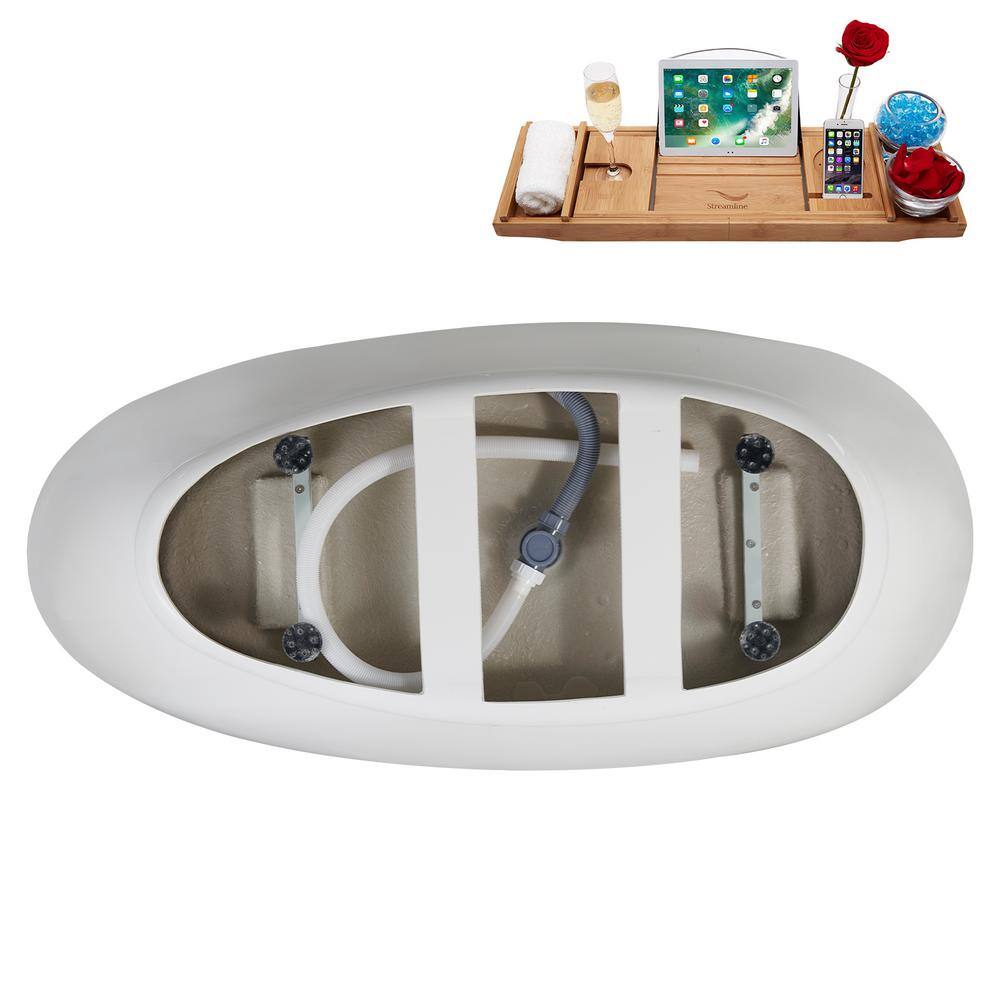 67" Glossy White Acrylic Freestanding Soaking Bathtub with Polished Gold Trim