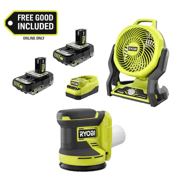 ONE+ 18V Cordless Hybrid 7.5 in. Fan Kit w/ (2) 2Ah Batteries, Charger, w/ FREE ONE+ 18V Cordless Random Orbit Sander
