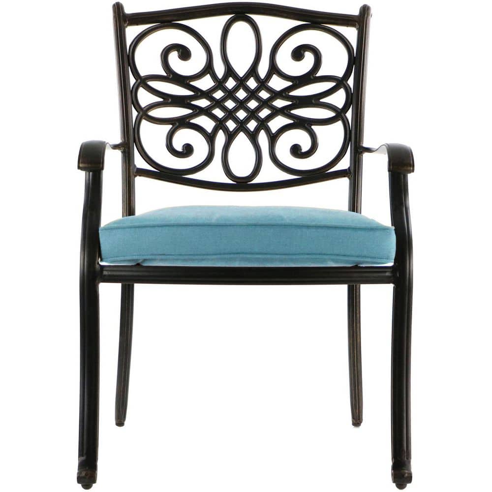 Hanover Traditions Elegant Bronze 11-Piece Outdoor Dining Set with Blue Cushions