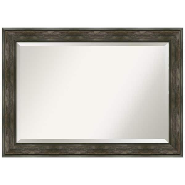 Amanti Art Medium Rectangle Rail Rustic Char Beveled Glass Casual Mirror (30.25 in. H x 42.25 in. W)