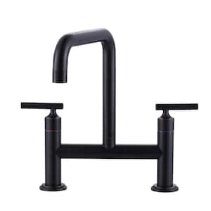 Modern Double Handle High Arc Solid Brass Bridge Kitchen Faucet in Oil Rubbed Bronze